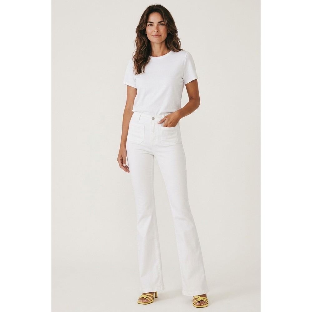 ECRU Size 29 Figueroa White Denim Patchwork Jeans Flared High Rise Patch Pocket